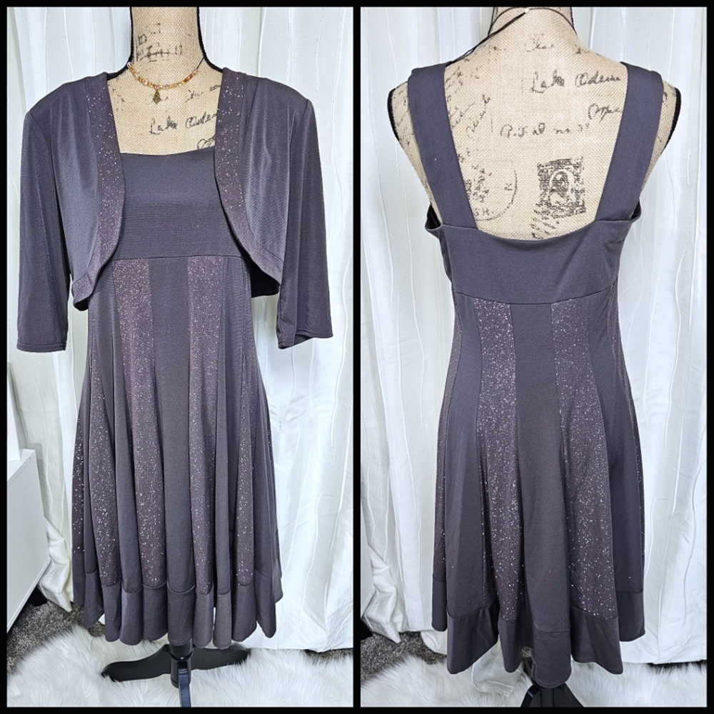 R&M Richards Sparkle Midi Dress & Matching Shrug Size 10